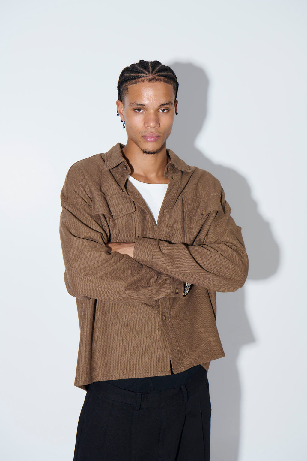 Khaki Textured Button-Up – Long Sleeve