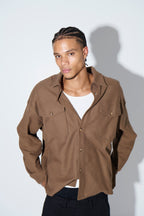 Khaki Textured Button-Up – Long Sleeve