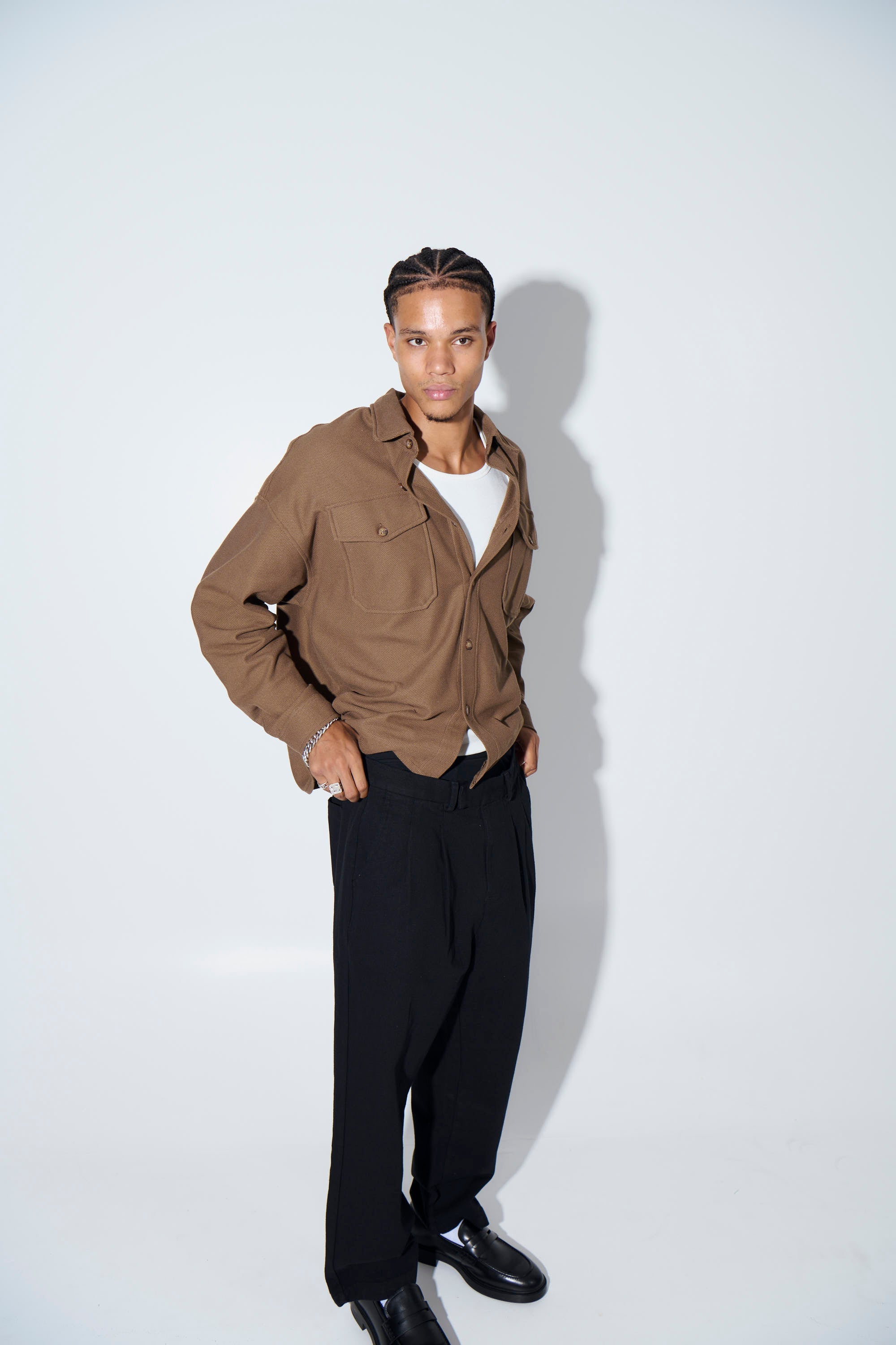 Khaki Textured Button-Up – Long Sleeve