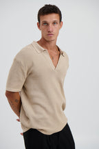 Open Neck Polo Oat with Pre-Washed Finish