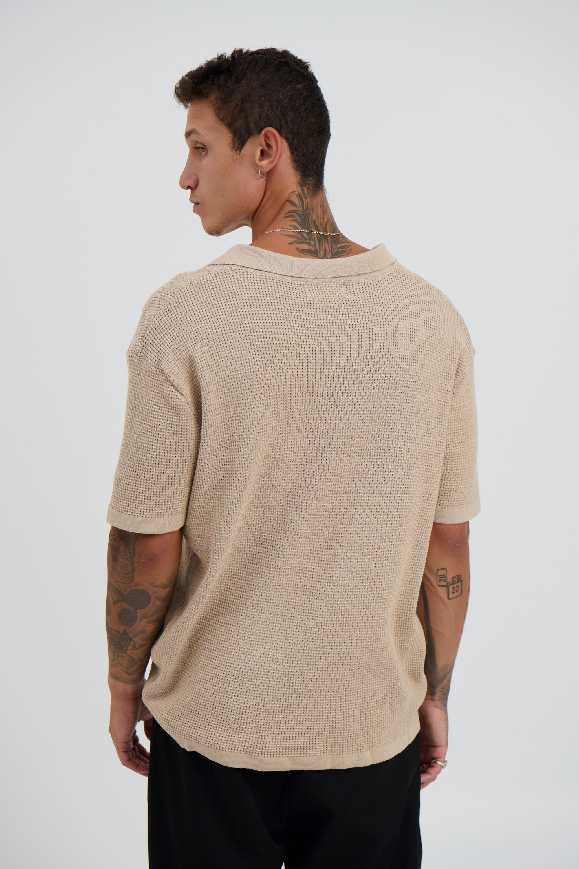 Open Neck Polo Oat with Pre-Washed Finish