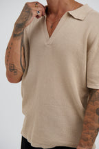 Open Neck Polo Oat with Pre-Washed Finish