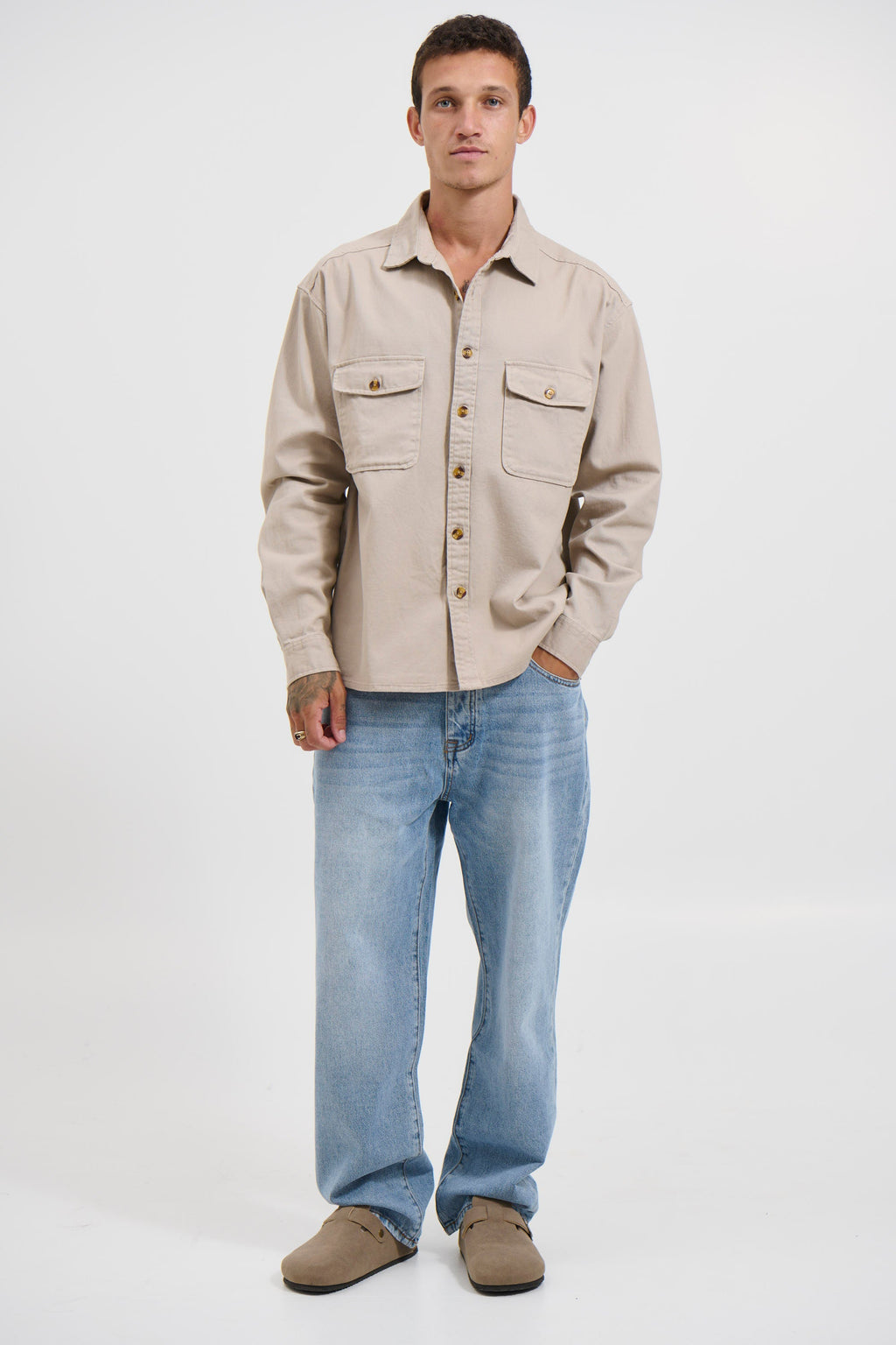 Tan Cotton Drill Shacket