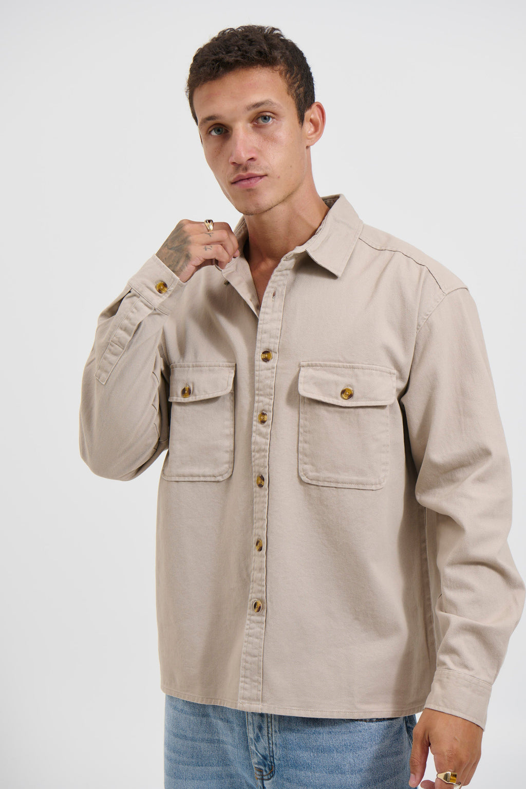 Tan Cotton Drill Shacket
