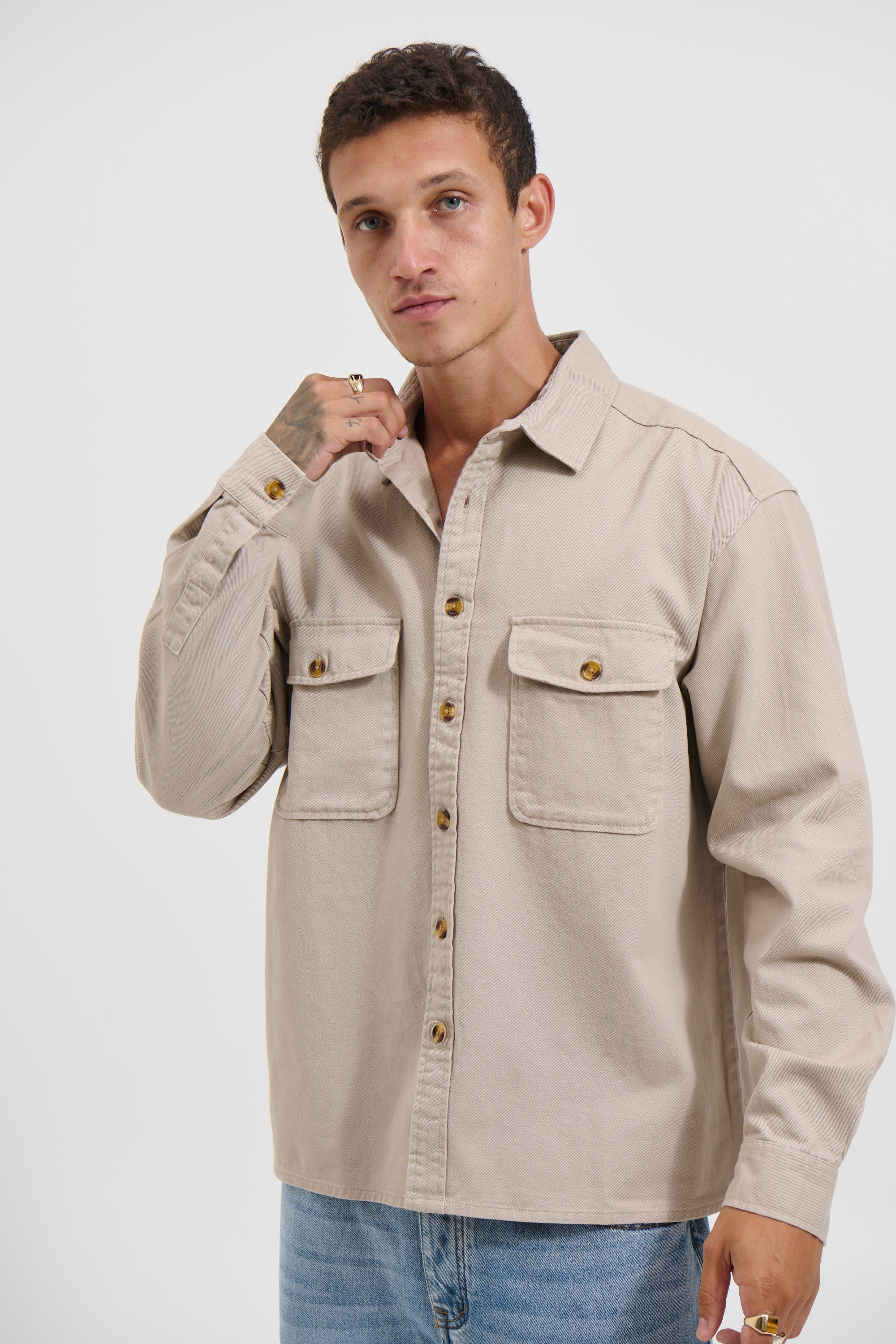 Tan Cotton Drill Shacket