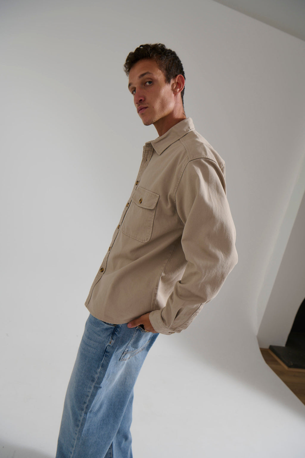 Tan Cotton Drill Shacket