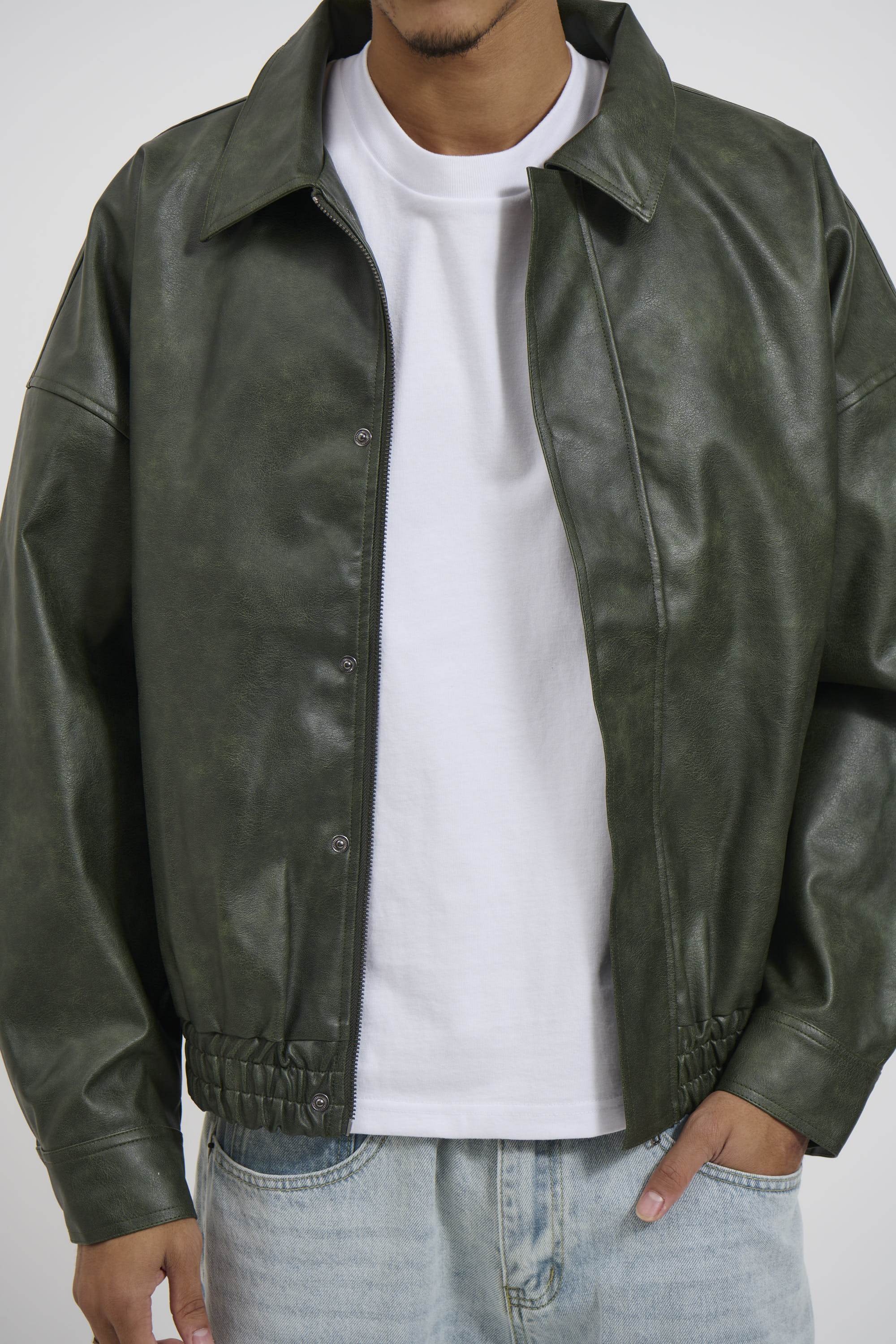 Bowie PU Bomber Jacket – Army Green, Unisex Streetwear