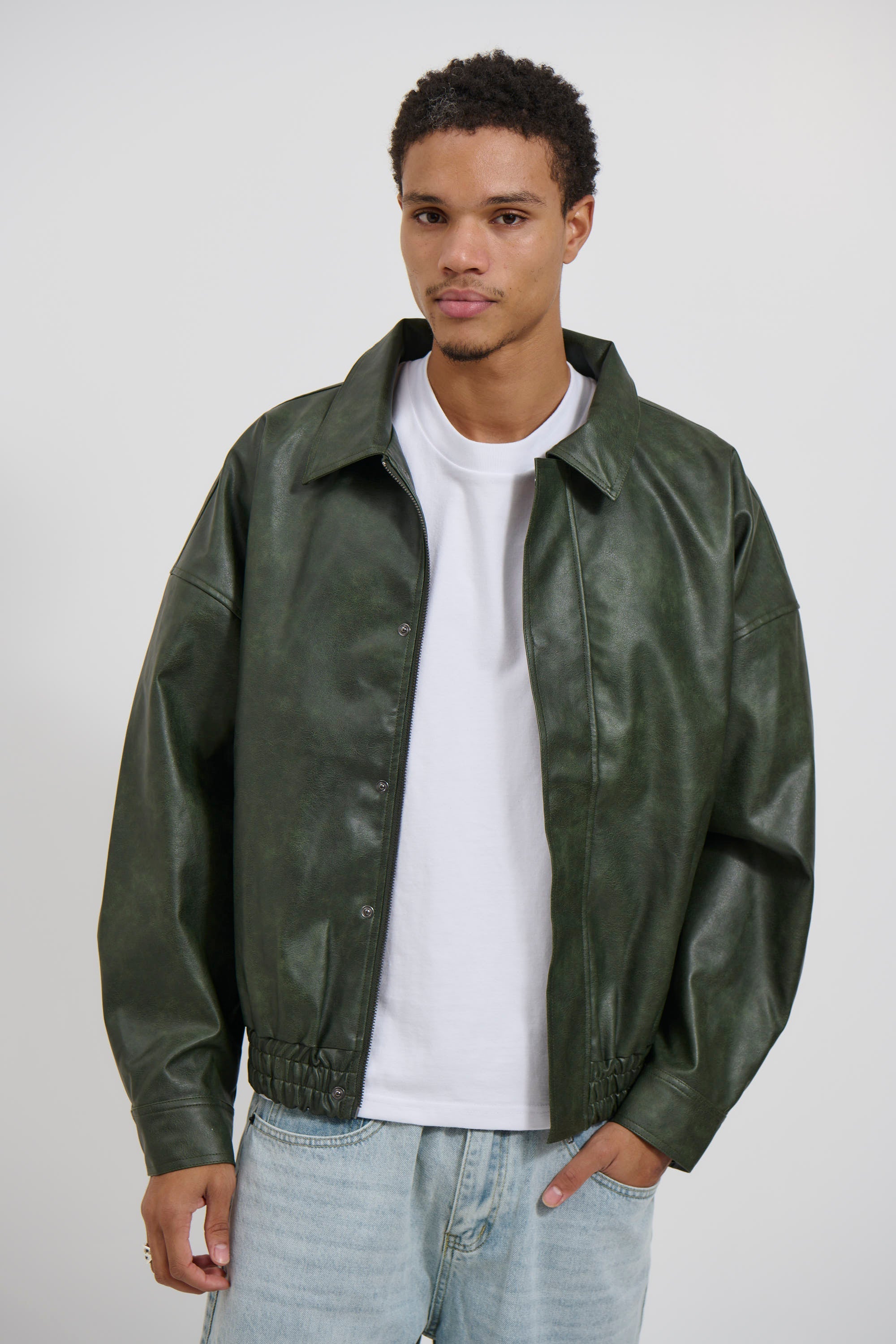 Bowie PU Bomber Jacket – Army Green, Unisex Streetwear