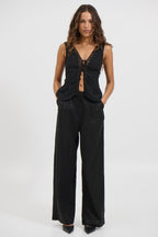 Selvoriaᵀᴹ Linen Pant – Black Wide-Leg Relaxed Fit