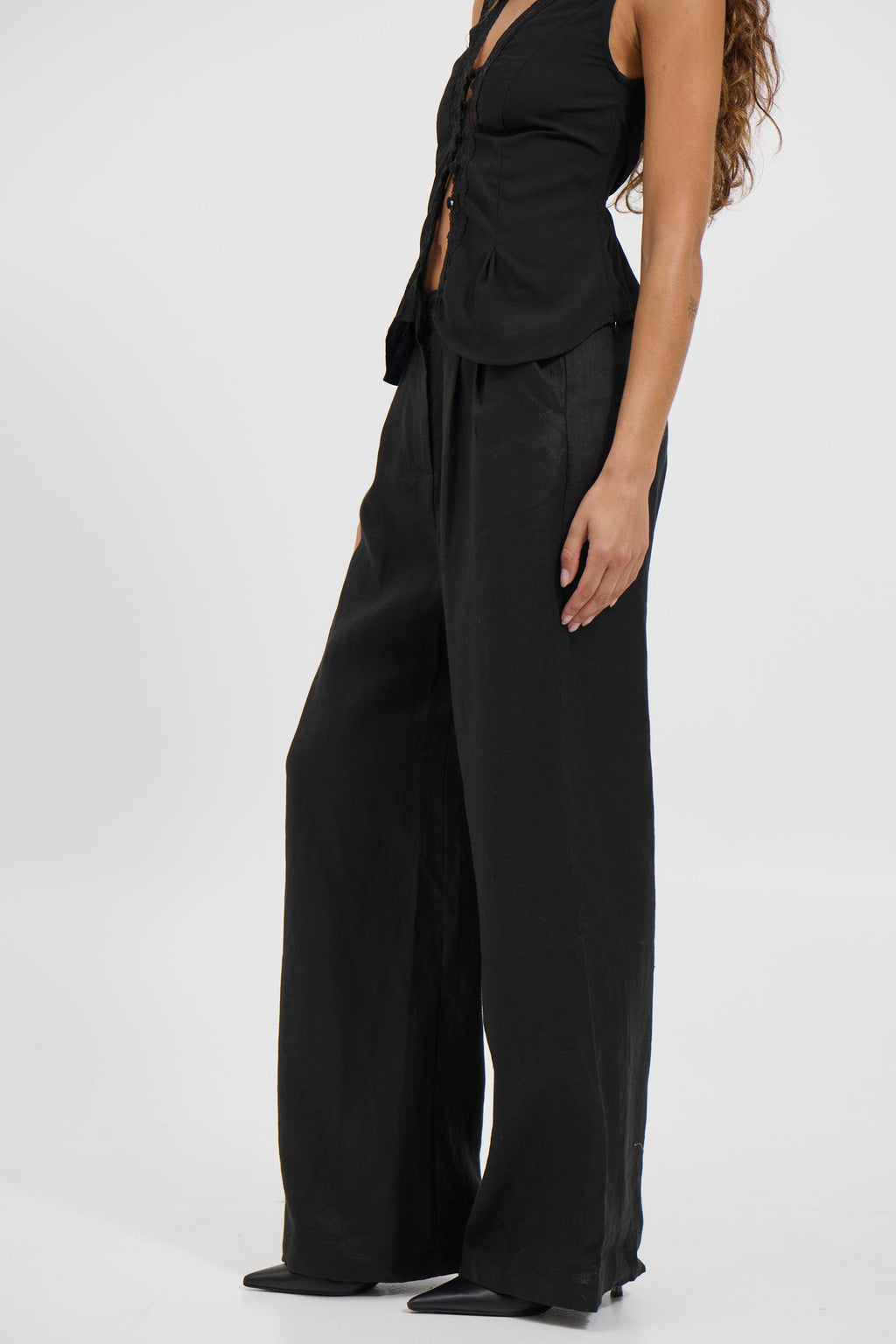 Selvoriaᵀᴹ Linen Pant – Black Wide-Leg Relaxed Fit