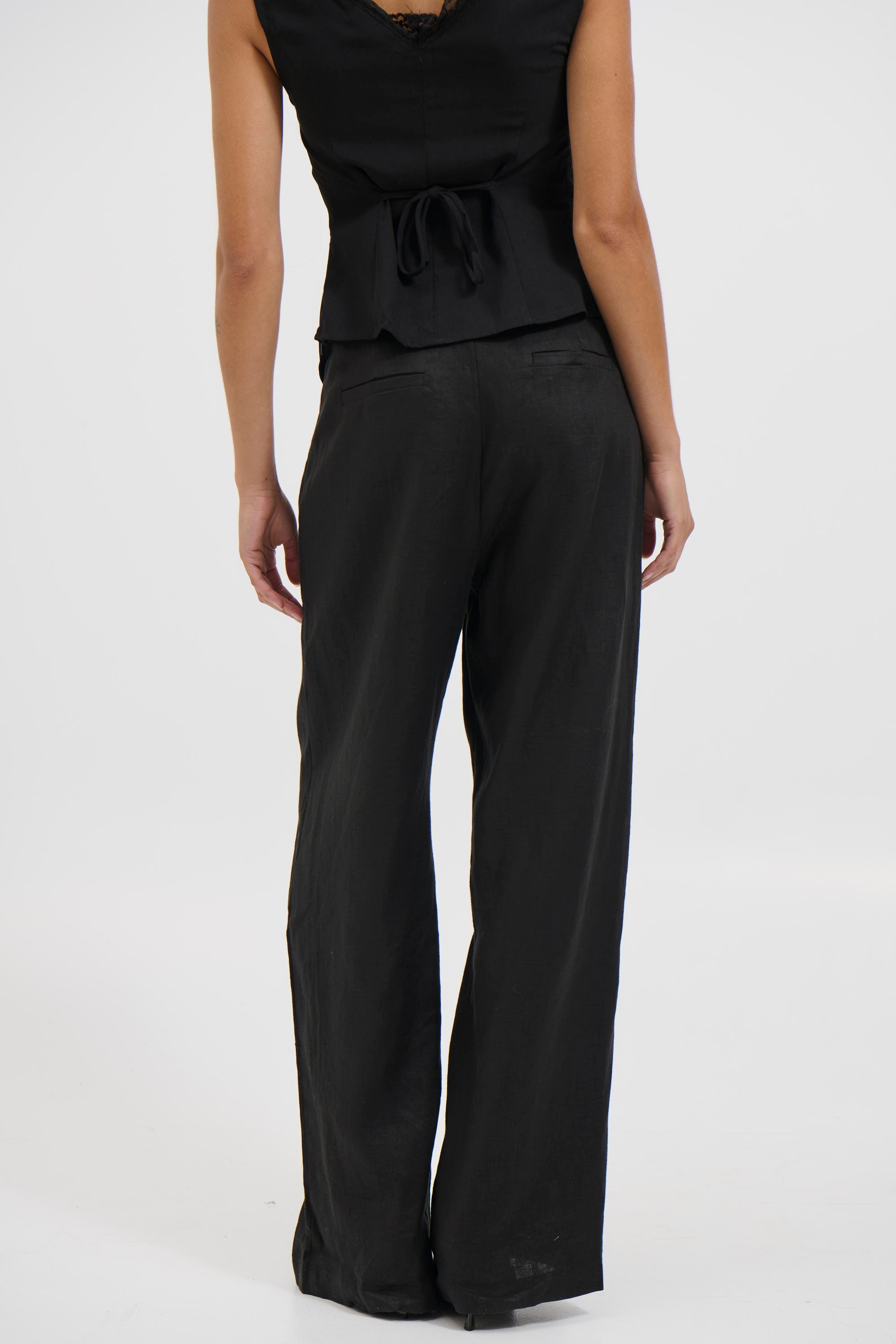 Selvoriaᵀᴹ Linen Pant – Black Wide-Leg Relaxed Fit