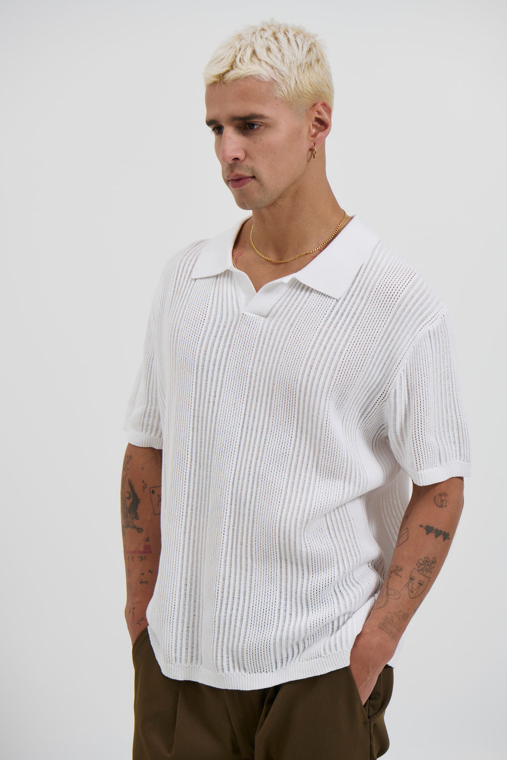 Everton Relaxed Polo – White Knit, Casual Collar