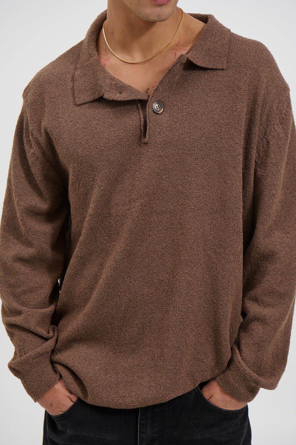 Marvello – Combed Long Sleeve Polo Choc with Structured Collar