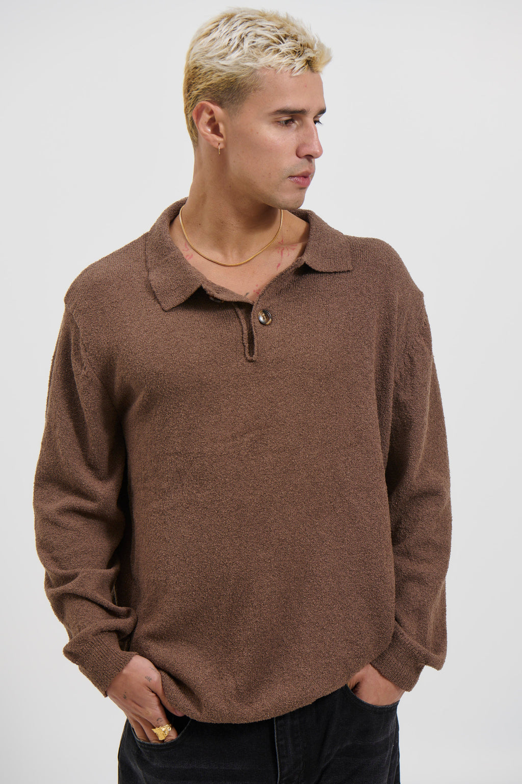 Marvello – Combed Long Sleeve Polo Choc with Structured Collar
