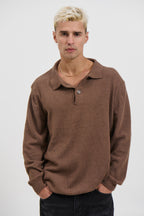 Marvello – Combed Long Sleeve Polo Choc with Structured Collar