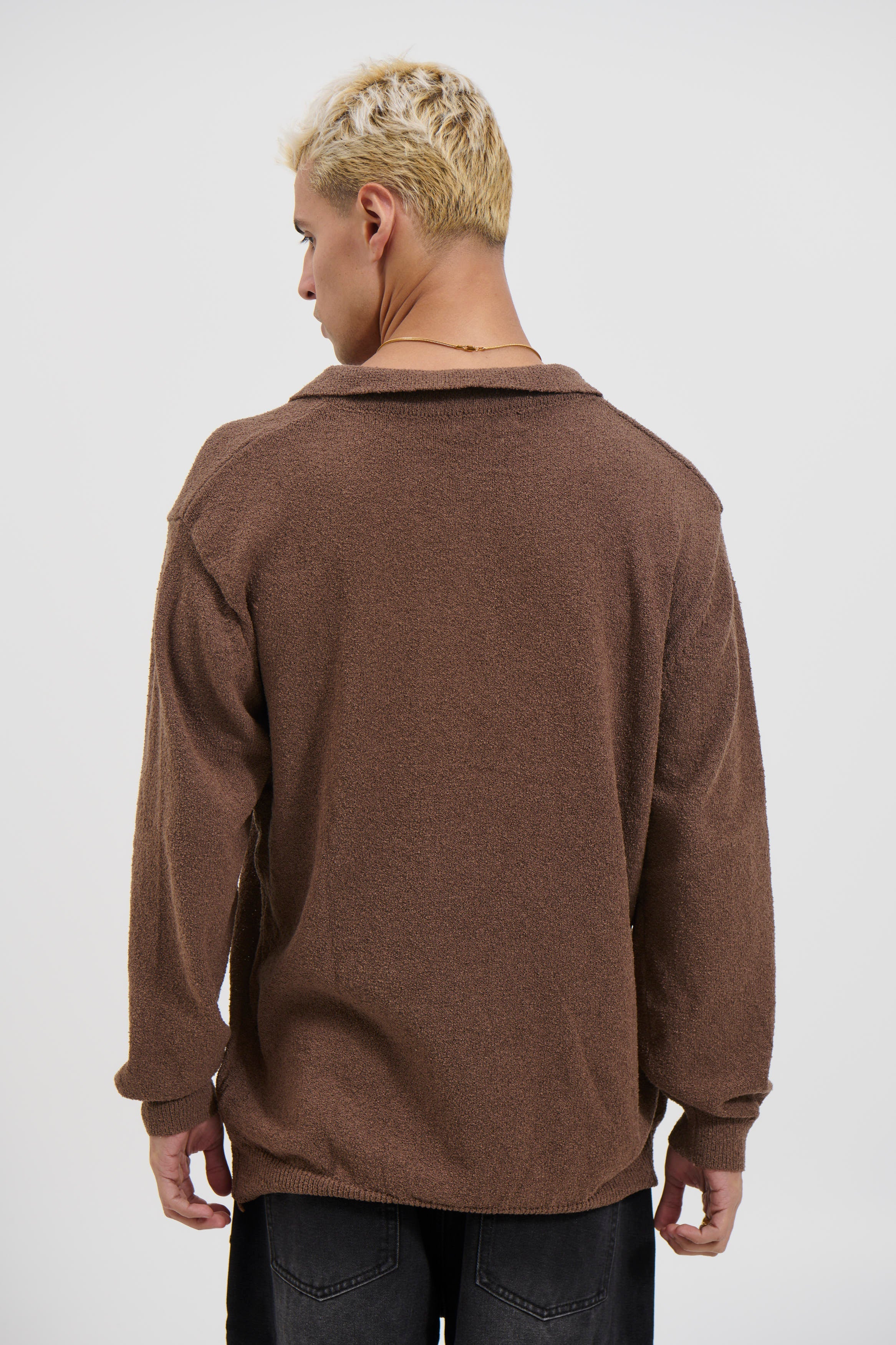 Marvello – Combed Long Sleeve Polo Choc with Structured Collar