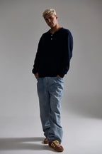 Long Sleeve Polo Oakridge – Navy Knit, Structured Collar, Button-Up Neckline