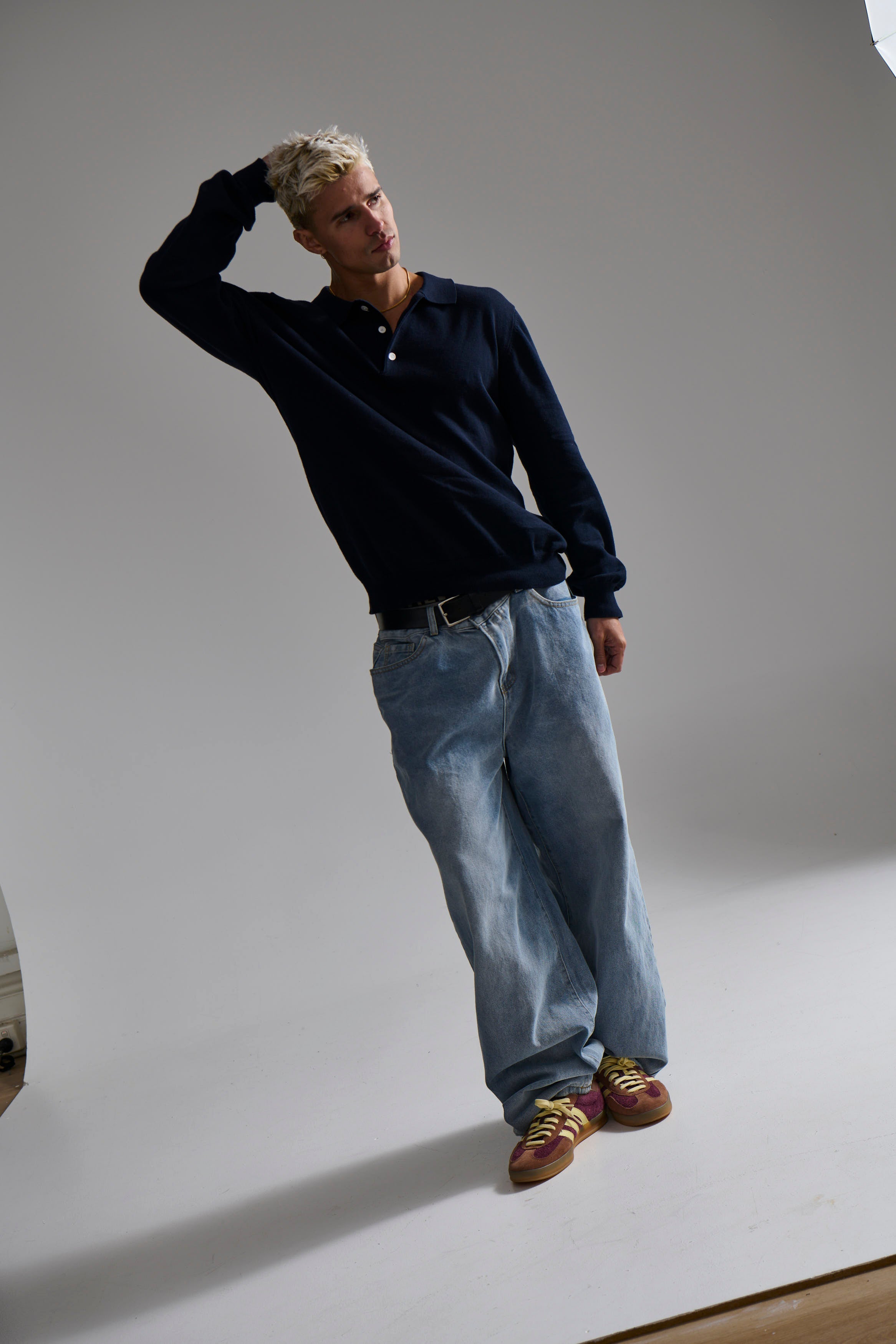 Long Sleeve Polo Oakridge – Navy Knit, Structured Collar, Button-Up Neckline