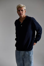 Long Sleeve Polo Oakridge – Navy Knit, Structured Collar, Button-Up Neckline