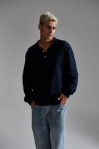 Long Sleeve Polo Oakridge – Navy Knit, Structured Collar, Button-Up Neckline