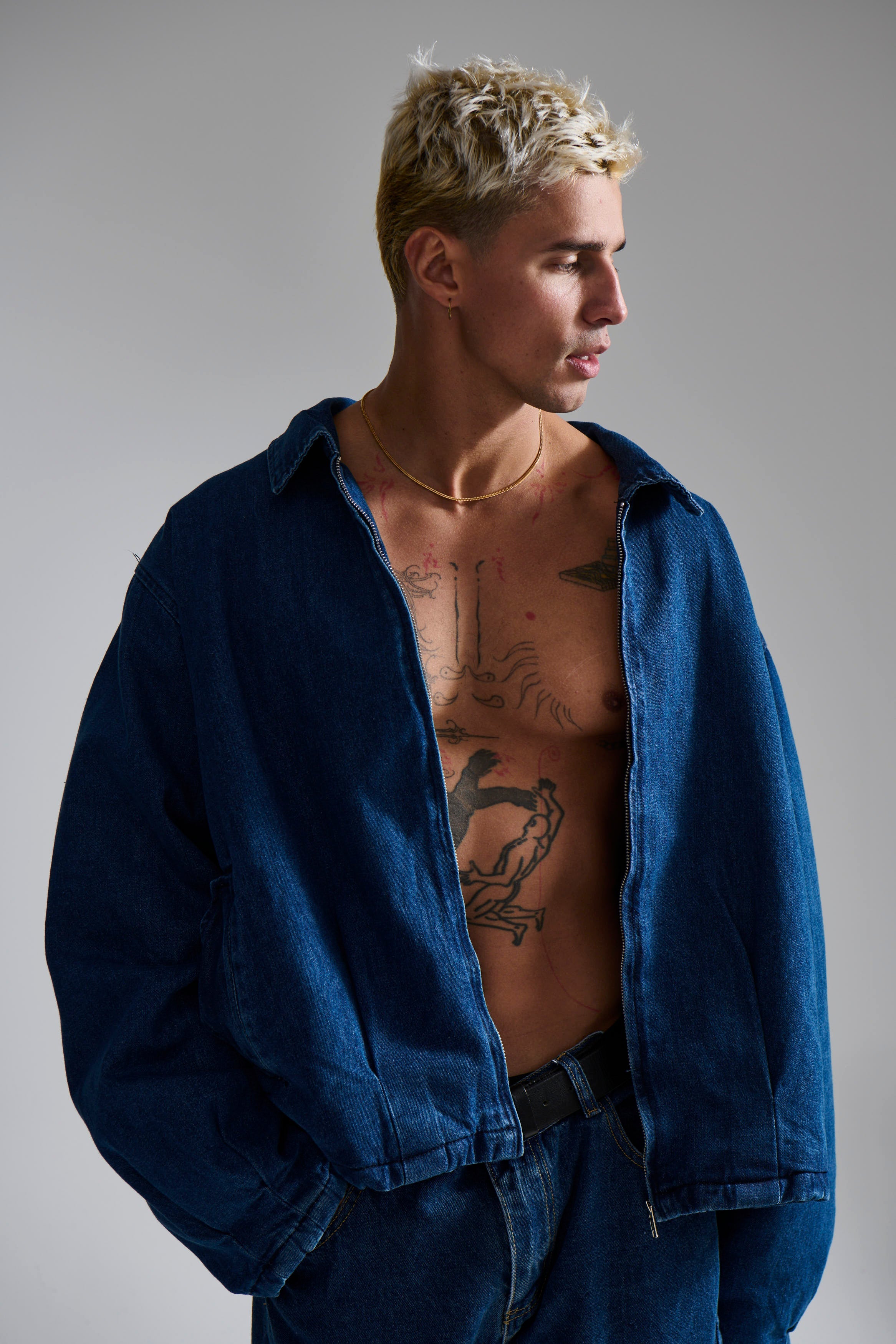 Veyra – Denim Drop Shoulder Indigo Shirt with Front Pockets