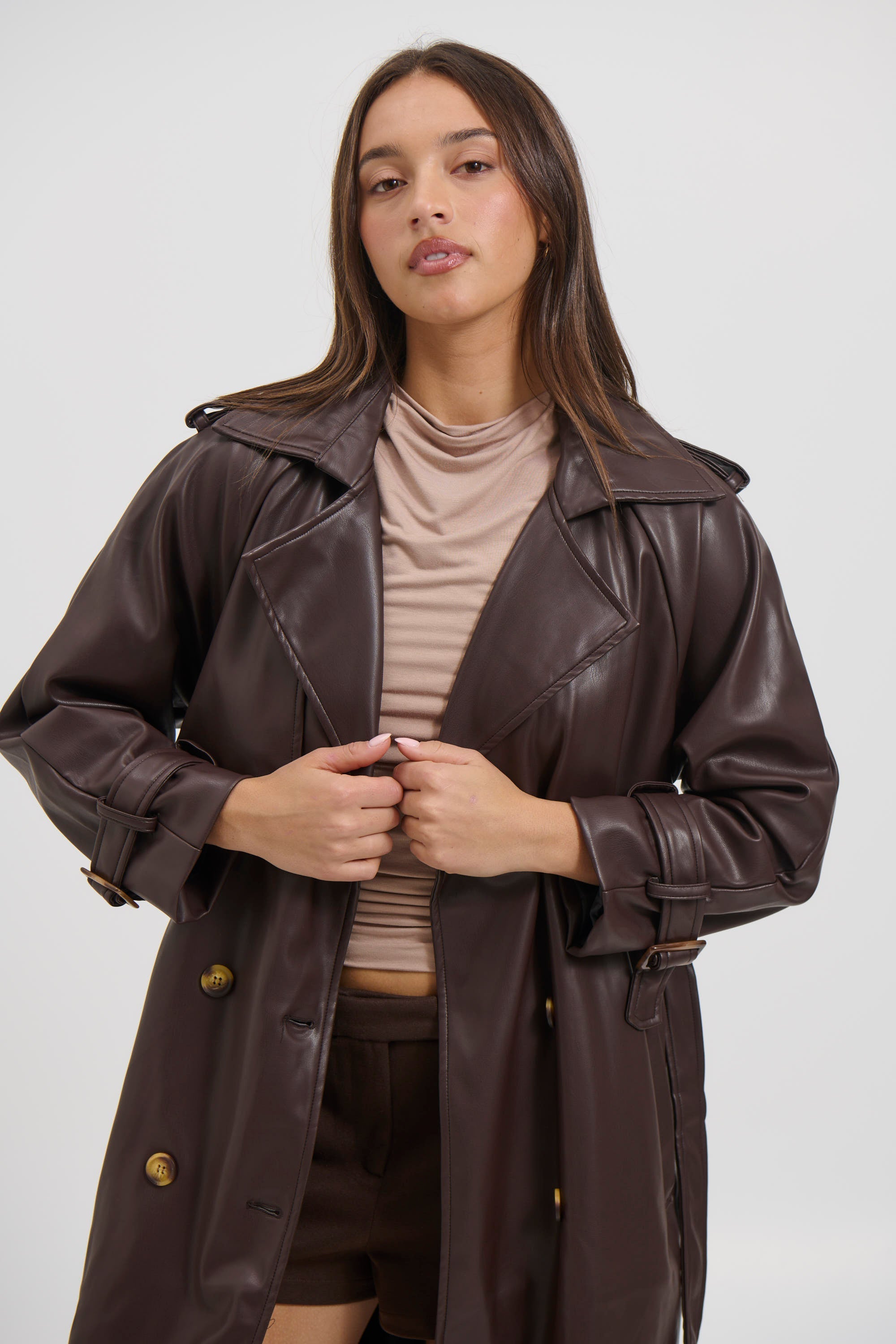 Virelle | Chocolate PU Leather Women’s Jacket