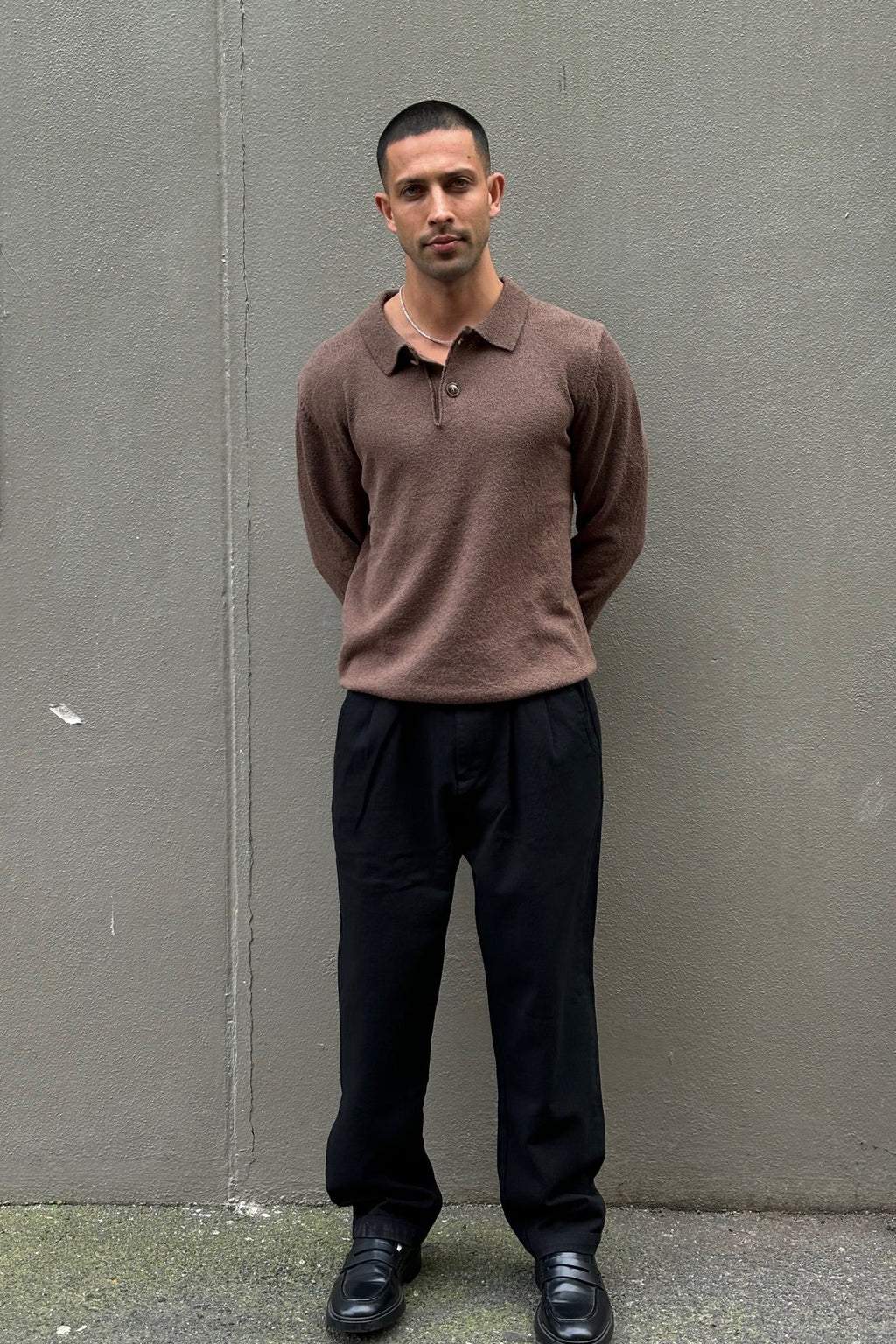 Marvello – Combed Long Sleeve Polo Choc with Structured Collar