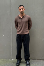 Marvello – Combed Long Sleeve Polo Choc with Structured Collar