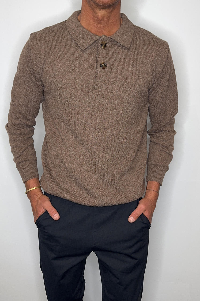 Marvello – Combed Long Sleeve Polo Choc with Structured Collar